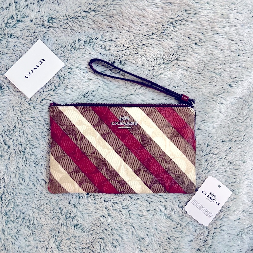 NWT Coach Stripped Red and White Wristlet